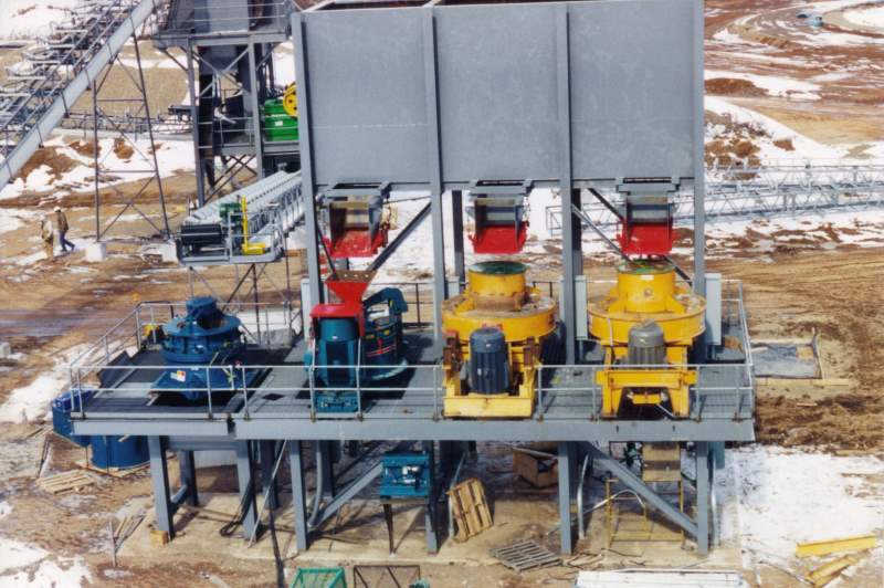 Secondary/Tertiary crushing station featuring four (4) crushers, Feed&Discharge Conveyor Steel Structures 